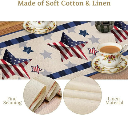4th of July Table Runner American Flag Star Independence Day Patriotic Table Runner Runner for Kitchen Coffee Dining Memorial Day Holiday Party Decor 13x36 Inch