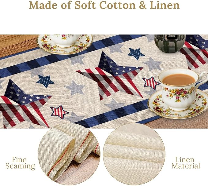 4th of July Table Runner American Flag Star Independence Day Patriotic Table Runner Runner for Kitchen Coffee Dining Memorial Day Holiday Party Decor 13x108 Inch