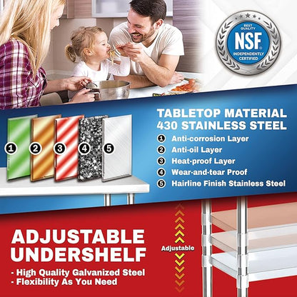 DuraSteel 24x24 Stainless Steel Prep Table - NSF Commercial Outdoor Grill Worktable - Metal Side Mixer Stand with Under Shelf - For Laundry Room, Kitchen, Small Spaces