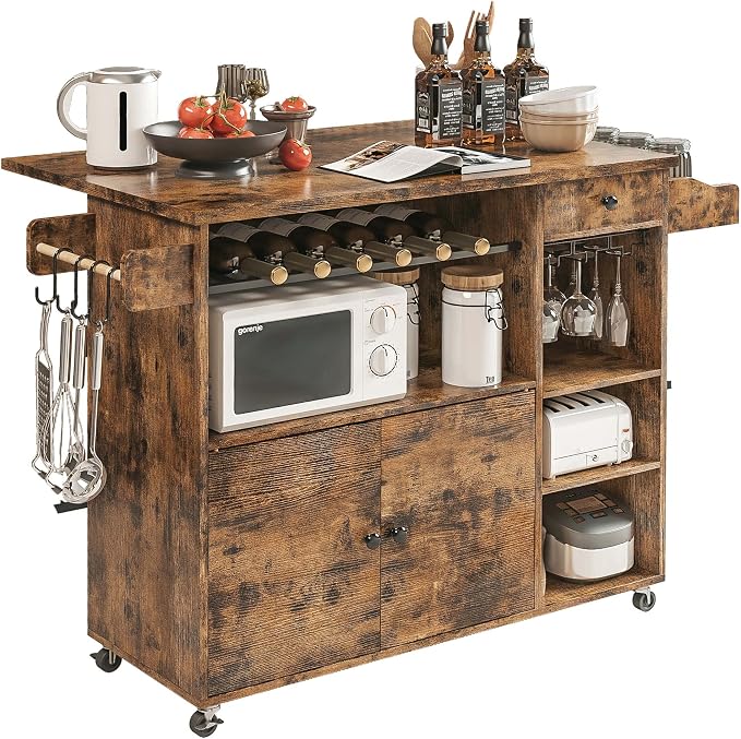 IRONCK Kitchen Island Cart with Wheels for Kitchen and Dining Room | Wine Rack, Drawers, Open Shelves, Storage, Drawer space