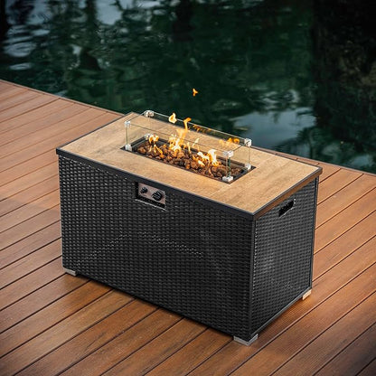 Nestl 43 Inch Fire Pit for Outdoor - 50,000 BTU Outdoor Propane Fire Pit Table with Lid, Rain Cover & Lava Rocks - Patio Fire Pit Table with Tempered Glass for Backyard Gatherings - Grey