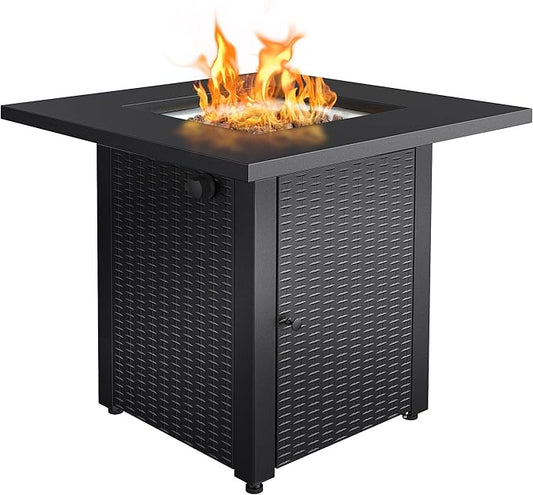 Hexago 28 Inch Propane Fire Pit, ETL Listed Outdoor Fire Pit Table, 50,000 BTU Steel Gas Fire Pits with Lid and Lava Rock, Add Warmth and Ambience to Parties On Patio Deck Garden,Black