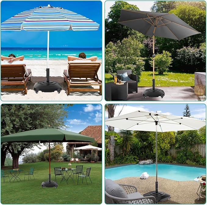 QZER Large Fillable Umbrella Base with 5 Wheels, Outdoor Umbrella Stand | 145lb Heavy Duty & Anti-Rust Patio Umbrella Base for Patio, Deck, Pool, Lawn, Fits Most Sized Umbrellas