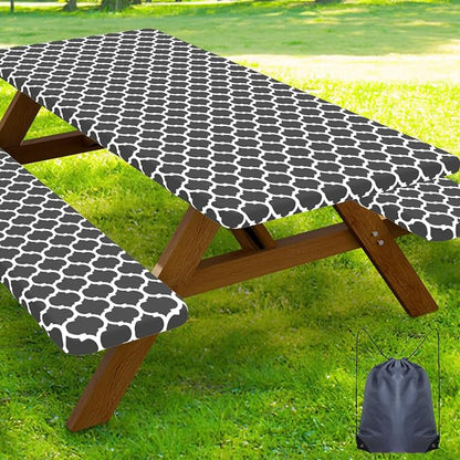 Smiry Picnic Table Cover with Bench Covers, Waterproof Elastic Fitted Tablecloth for 5 Foot Tables, Washable Polyester Tablecloths for Camping, Indoor & Outdoor (Dark Grey, 30x60 Inch 3-pc Set)
