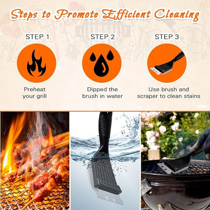 2 Pcs Grill Brush and Scraper,Barbecue Grill Cleaning Brush Stainless Steel Wire Grill Brush BBQ Cleaner Accessories for Outdoor Grill, Durable and Easy to Clean