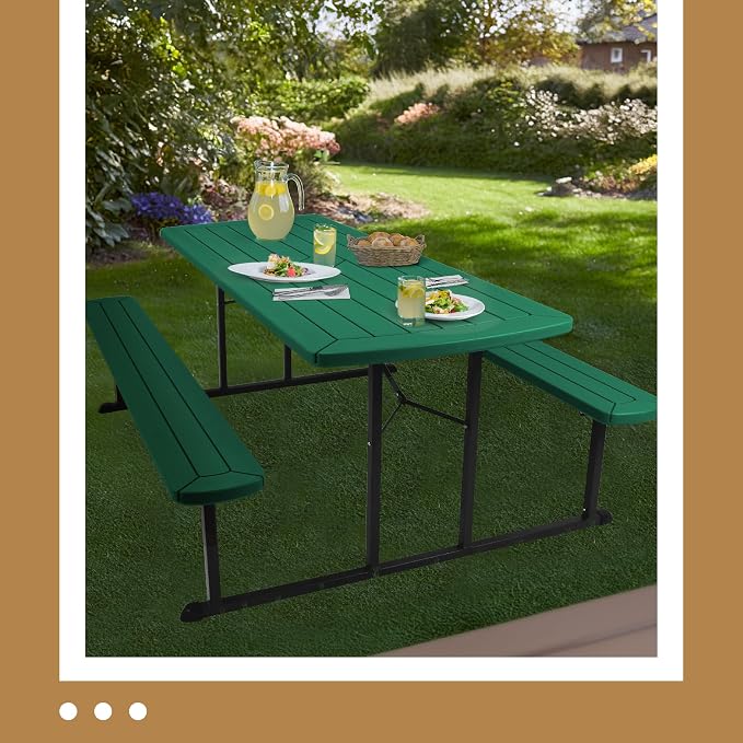 OEF Furnishings Heavy Duty Blow Molded Folding Picnic Table - Green, Black Frame