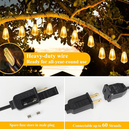 Brightever LED String Lights Outdoor Waterproof, 25FT 2200K Dimmable Patio Lights with 13 Shatterproof ST38 Vintage Edison Bulbs, Outside Hanging Light for Porch, Deck, Garden, Backyard, Balcony