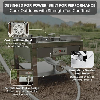 GasOne Stainless Steel Propane Burner Cooker With Regulator with Steel Braided Hose For Outdoor Cooking, Turkey Fry