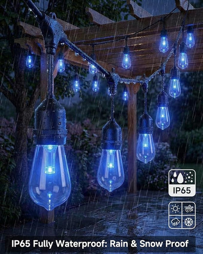 50FT Smart Outdoor String Lights, Color Changing ST48 Multi-color LED Patio Lights with Music Sync, LotusLamp X APP & Remote, IP65 Waterproof Shatterproof Outdoor Lights for Cafe Bistro Backyard