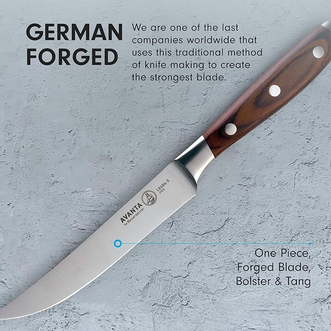 Messermeister Avanta Forged 5” Fine Edge Steak Knife Set - Pack of 2 - German X50 Stainless Steel - Rust Resistant & Easy to Maintain - 8 Steak Knives Total