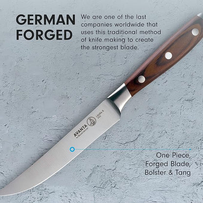 Messermeister Avanta Forged 5” Fine Edge Steak Knife Set - Pack of 2 - German X50 Stainless Steel - Rust Resistant & Easy to Maintain - 8 Steak Knives Total