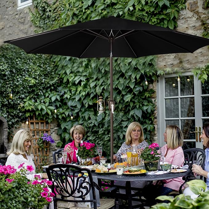 9' Outdoor Patio Umbrella, Outdoor Table Umbrella, Yard Umbrella, Market Umbrella with 8 Sturdy Ribs, Push Button Tilt and Crank