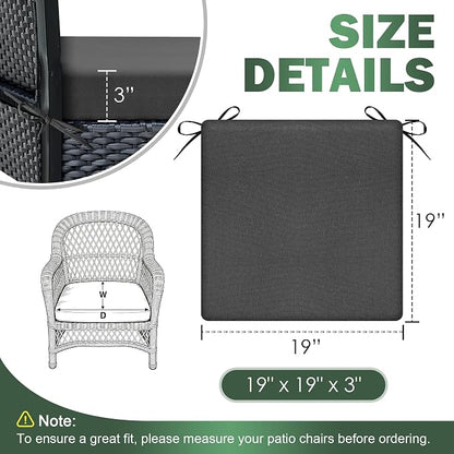 Outdoor Chair Cushions Set of 2, 19x19x3 Inch Waterproof & Fade Resistant Patio Furniture Seat Cushions with Ties, Square Outdoor Dining Chair Cushions for Lawn, Garden, Deck & Yard, Dark Grey