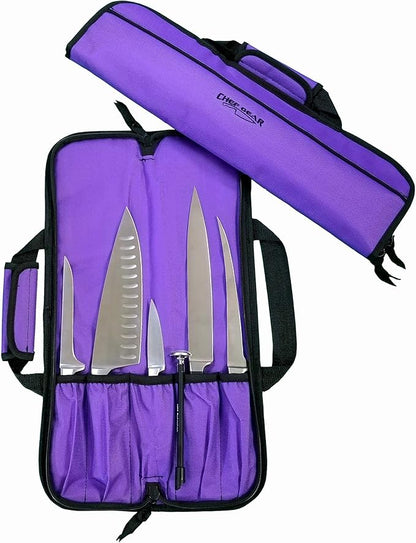 Ergo Chef 5 Pocket Chef Knife Case Roll Bag Bi-Fold (Purple) Lightweight - Durable Nylon / Polyester Blend– Perfect for the Busy Traveling Chef