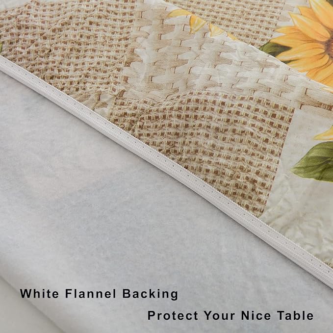 LIBERECOO Oval Tablecloth Vinyl Fitted Elastic Edge with Flannel Backing - Fits 48 x 68 Inch Oval Table - Sunflower - Elastic Edged for Secure Fit, Waterproof Wipeable Table Cover