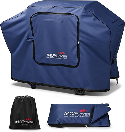 Exclusive Foldable 72 inch Grill Cover, 600D Heavy Duty Large Outdoor BBQ Cover for 6 Burners Grill Weber Nexgrill CharBroil Monument, Blue