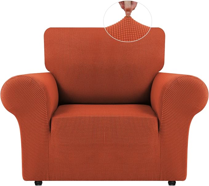 LURKA Stretch Chair Cover for Sofa, 1 Piece Armchair Slipcover, Pumpkin | Soft Stretch Jacquard, Fits 31"-55" Armchairs, Elastic Bottom for Secure Fit, Machine Washable, Pet & Kid Friendly