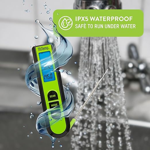 Taylor TruTemp Dual Instant Read Infrared Meat and Food Thermometer, Digital for Cooking, IPX5 Splash Proof Design, Plus Meat Probe for BBQ, Kitchen, Smoker, and Grilling, Green