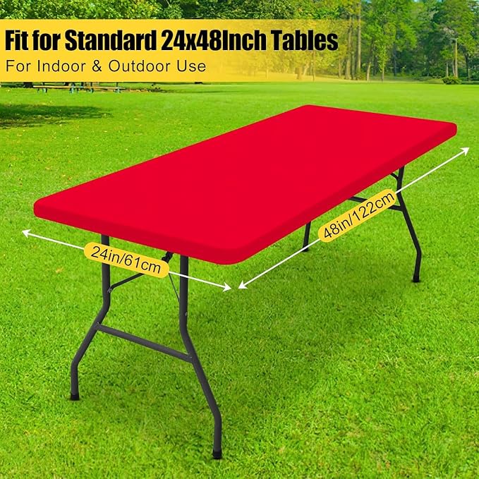 Smiry Rectangle Tablecloth, Elastic Fitted Flannel Backed Vinyl Tablecloths for 4ft Folding Tables, Waterproof Wipeable Table Covers for Indoor, Outdoor, Picnic and Camping (Red, 24"x48")