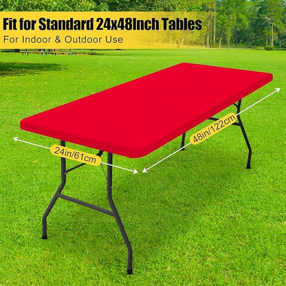 Smiry Rectangle Tablecloth, Elastic Fitted Flannel Backed Vinyl Tablecloths for 4ft Folding Tables, Waterproof Wipeable Table Covers for Indoor, Outdoor, Picnic and Camping (Red, 24"x48")