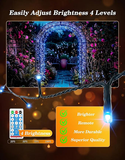 LitHome 2 Pack Solar String Lights Outdoor with Remote, Total 200LED 66FT | Solar Christmas Lights Outside Waterproof, 8 Modes String Light for Xmas Patio Garden Party Yard Tree Decor, Blue