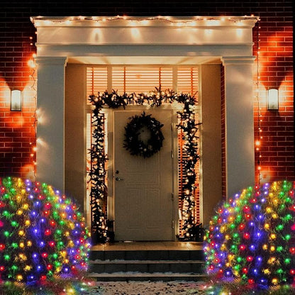 Pooqla Colorful Net Lights, 34.5X 5ft Christmas Lights Outdoor Clear Wire | 610 LED Large Net Mesh Lights Plug in, 8 Modes Waterproof Connectable Multicolor Bushes Lights for Christmas Hedge Yard Decor