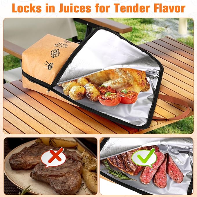 BBQ Blanket for Resting Meat – 5-Layer Insulated Brisket Blanket & Meat Resting Bag, Keeps Brisket, Turkey, Pork Shoulder & Ribs Juicy, Smoker Grill Accessories & BBQ Gifts for Men, Dads -- Brown
