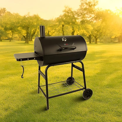Grill Boss 30 Inch Barrel Charcoal Grill with Adjustable Grate, Large Cooking Area, Built In Temperature Gauge, and Durable Cast Iron Grates, Black