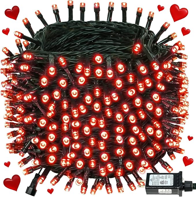 Connectable 240LED 88Ft 13Modes Valentine String Lights Indoor Outdoor | Extendable Green Wire Red Valentine Lights with Timer, Twinkle Fairy Light Plug in for Xmas Bedroom Wedding Party Decor(Red)