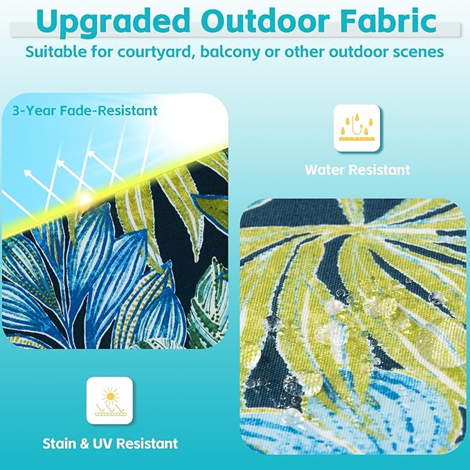 COZYVIDA Outdoor Chair Cushions Set of 4, 20"x20" Square Seat Pads with Tie Straps and YKK Zippers, 30D High-Density Foam, Water-Resistant Fabric,UV-Resistant 1000+ Hrs