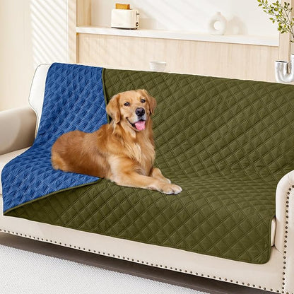 Smiry Waterproof Reversible Pet Couch Covers for Dogs | Pet Friendly, Soft Fabric, Washable Sofa Furniture Protector for Dogs Cat Kids, Checkered (52"x82", Green/Navy)