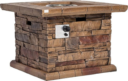 32" Outdoor Propane Fire Pit, Square Stonecrest Gas Firepit for Outside Patio, Concrete Propane Fire Table 50,000 BTU Gas Fire Pits with Waterproof Cover, Red Fire Glass