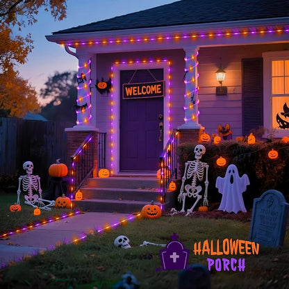 JMEXSUSS 66 ft 200 LED Orange and Purple Halloween Solar Lights | Purple Christmas Rope Lights Outdoor Waterproof, Orange Halloween Lights for Halloween Fall Party Tree Christmas