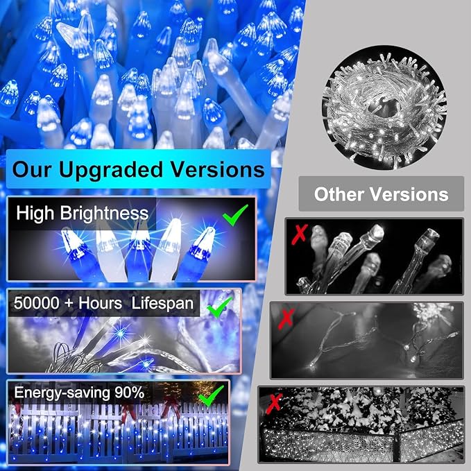 612 LED 60FT Christmas Lights, 136 Drops Icicle Lights with 12 Modes | Blue and Cool White Icicle String Lights with Timer and Dimming for Eaves, Porches, Windows, Gazebos and Wedding Backdrops