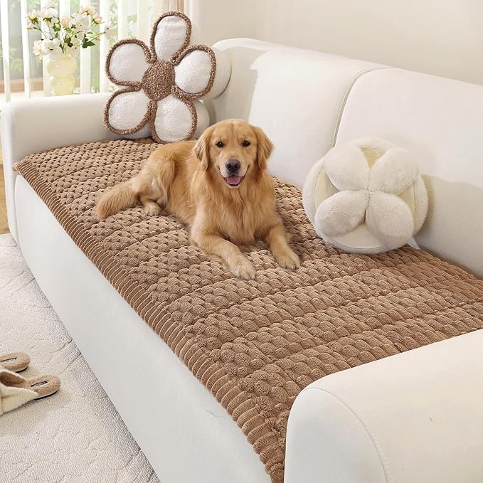 OstepDecor Couch Cover for Dogs, Washable Non Slip Sofa Cover for Pets | Soft Couch Covers for Sofa, Loveseat and Sectional, Furniture Protector Against Pet Hair & Dirt (27.6" x 59", Brown)