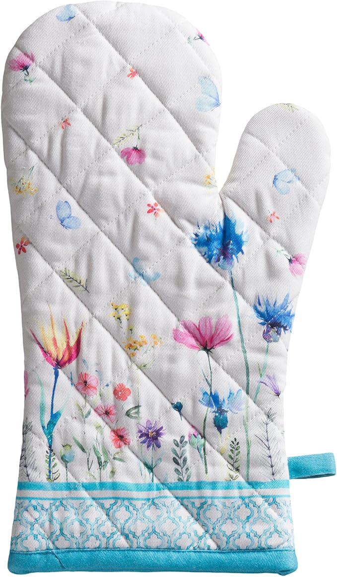 Maison d'Hermine Oven Gloves 100% Cotton Oven Mitt 7" x 13" with Loop Heat Resistant BBQ Cooking Gloves Baking Grilling Kitchen Hotel Home Farmhouse Spring Summer (Pack of 1, Flower in The Field)