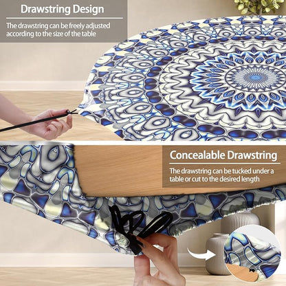 opstellen Fitted Round Tablecloth Wipeable Table Cloths Vinyl Indoor Outdoor Circle Covers for 36-44inch Table Dining Living Room Home Must Haves Gifts Summer Fall Patio Picnic Camping Garden Stuff