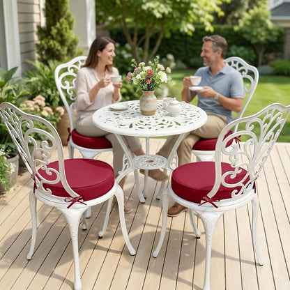 Summsun Outdoor Bistro Chair Cushions Set of 4, 15" D x 3" H Round Chair Cushions Waterproof and Fade Resistant Chair Cushion Pads with Non-Slip Ties and Removable Covers for Garden, Burgundy