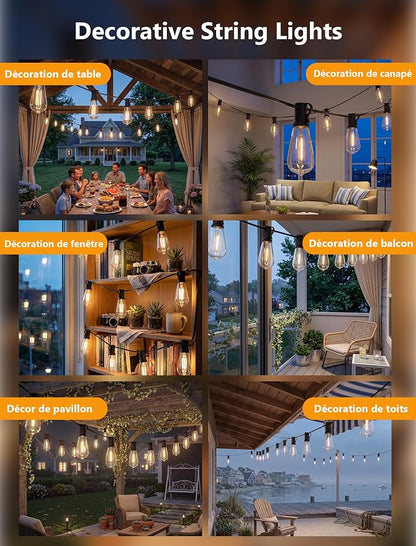 100FT Outdoor String Lights, 50 ST40 Edison LED Patio Lights | Shatterproof Bulbs, IP65 Waterproof, Dimmable 2700K Warm White, UL Listed Plug-In Black Wire for Large Backyard Pergola