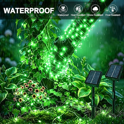 Solar String Lights 2 Pack Total 66FT 200LED Solar Fairy Lights Outdoor Waterproof 8 Lighting Modes Twinkle Lights for Patio, Garden Yard Party Wedding Tree Christmas Halloween Decoration, Green