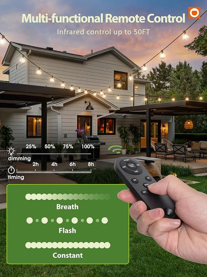 addlon 56FT(50+6) Solar String Lights for Outside G50 Waterproof | with USB Port Patio Outdoor Solar Powered with 27 LED Bulbs 3 Light Modes for Backyard Porch Garden Market Bistro