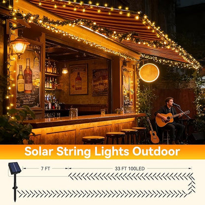Solar String Lights Outdoor Waterproof 2 Pack Total 66ft 200LED Warm White | 8 Modes Twinkle Lights Solar Fairy Lights for Patio, Garden Yard Party Wedding Tree Christmas Halloween Decoration
