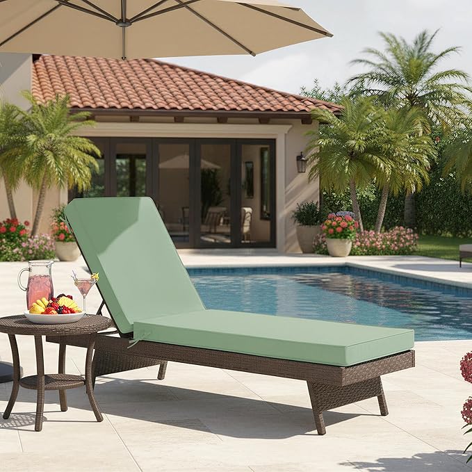 Summsun Chaise Lounge Cushions Outdoor - Waterproof and Fade Resistant Sun Lounger Replacement Cushions - Patio Lounger Pads with Removable Cover for Pool, Deck, Lawn, 72 x 21 x 3 Inch, Sage Green