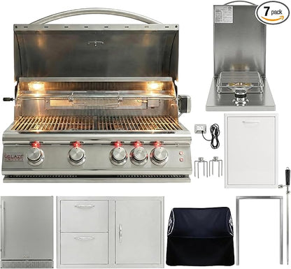 BLAZE BBQ Outdoor Grill Package 15 of 40” LTE Built-in Natural Gas Grill, Gas Dop-In Single Side Burner, 32” Door & Two Drawers Combo, 18” Roll Out Propane Tank, 24” Refrigerator and Accessories