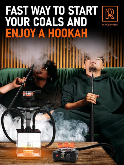 M. ROSENFELD Hookah Coal Burner 500W with Grid - Coal Burner for Hooka Cubes Black Heat Hookah Charcoal Burner Electric for Shisha with Grill & Free Hooka Tongs Hooka Stove - 304 Stainless Steel