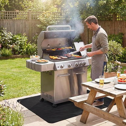 Tigeen 2 Pcs BBQ Grill Protector Cover and Under Grill Pad Set, 58'' Waterproof Windproof Barbecue Cover with Double Sided Oil Proof Fireproof Deck Mat for Outdoor Kitchen Patio Protection