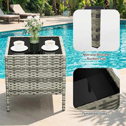GarveeHome 3-Piece Patio Bistro Set, PE Rattan Outdoor Conversation Furniture with 2 Cushioned Chairs & Coffee Table, Weather-Resistant for Backyard, Balcony, Porch (Blue Cushion)