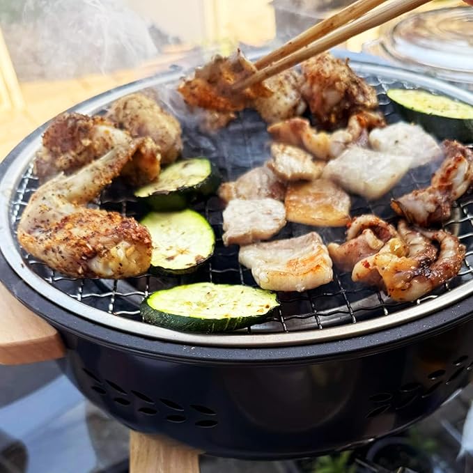 Cuisiland Mini Portable Barbecue Grill, Multipurpose Small Charcoal Grill Stove for Indoor and Outdoor Cooking Camping Hiking Picnics BBQ Tool Kits with Baking Tray (Black)
