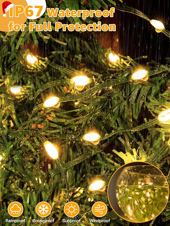 BrightChristmas 300 LED 98 FT Christmas Lights, Waterproof Outdoor String Lights with Remote and Timer, Christmas Tree Lights with 8 Modes Dimmable, Fairy Lights for Holiday Decor (Warm White)