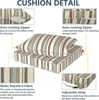 DYTXIII Outdoor Deep Seat Cushion Set, Water Repellent 24"x24" Patio Thick Cushions Replacement with Seat & Back Pillow for Patio Sofa, Wicker Chair, Couch - Stripe Onyx